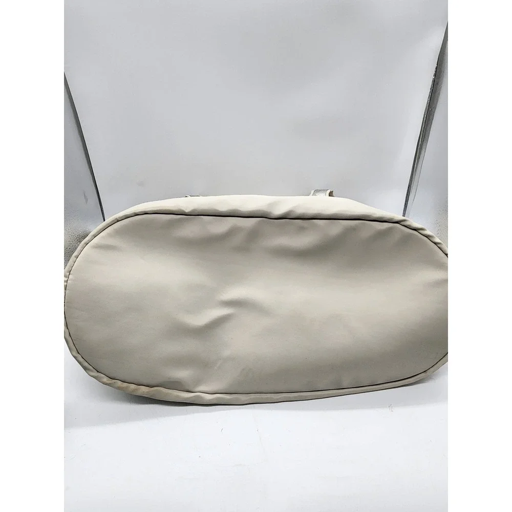 Laundry by Shelli Segal Nylon Tote Bag Beige Silver Trim Travel Gym Weekender